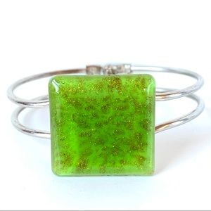 Art Glass Square Copper Flake Clamper Bracelet